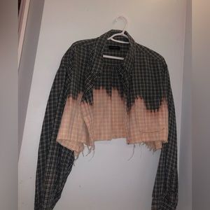 Split Bleached Cropped Flannel Top